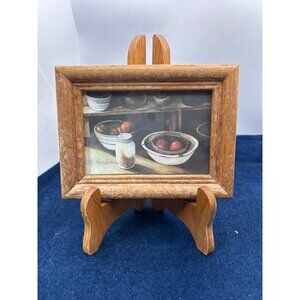 Small Wooden Easel With Framed Still Life Print By Leo Reynolds apples kitchen d